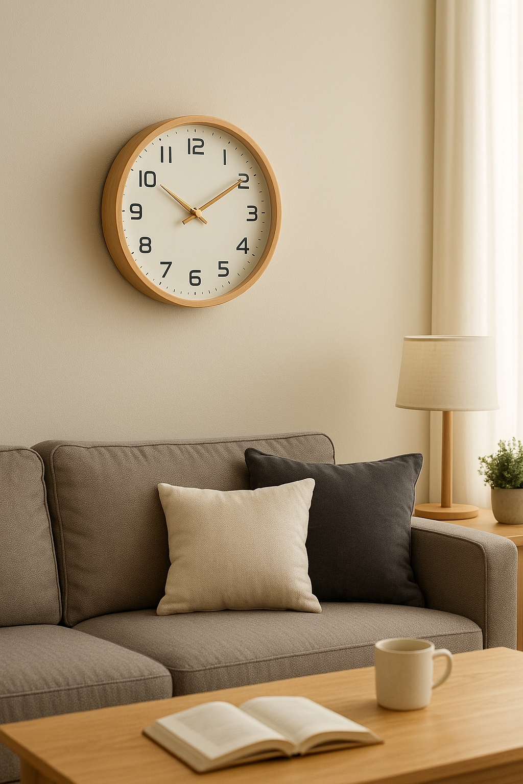 Horloge Murale Silencieuse en Bois Massif avec Mouvement Quartz